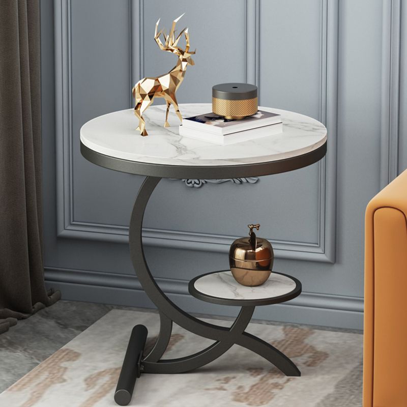Modern Double Tier Minimalist End Table Abstract Round Corner Table