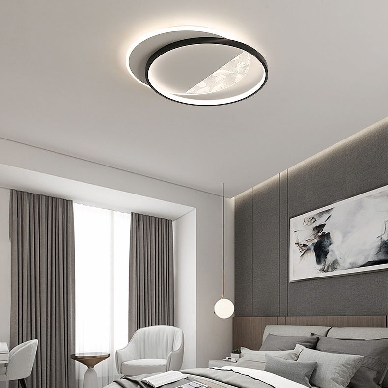 Geometric Feather LED Semi Flush Mount in Modern Simplicity Wrought Iron Ceiling Light for Interior Spaces