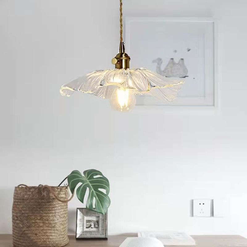 Lotus Leaf Hanging Pendant Light Industrial Pendant Lights with Glass Shade