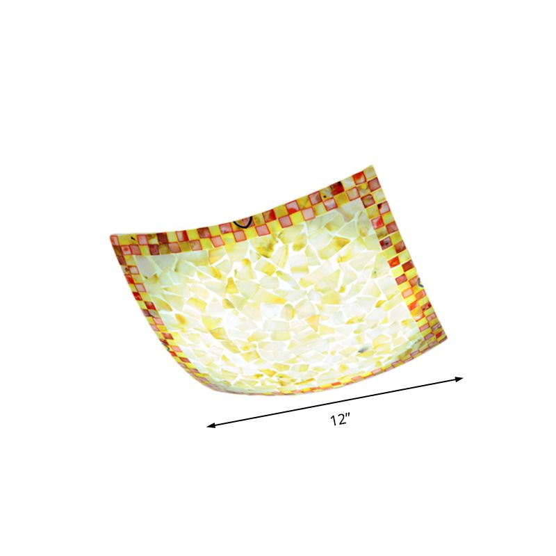 Plafonnier LED en mosaïque Tiffany, Beige/blanc/gris clair, carré incurvé, 12/16 pouces, pour couloir