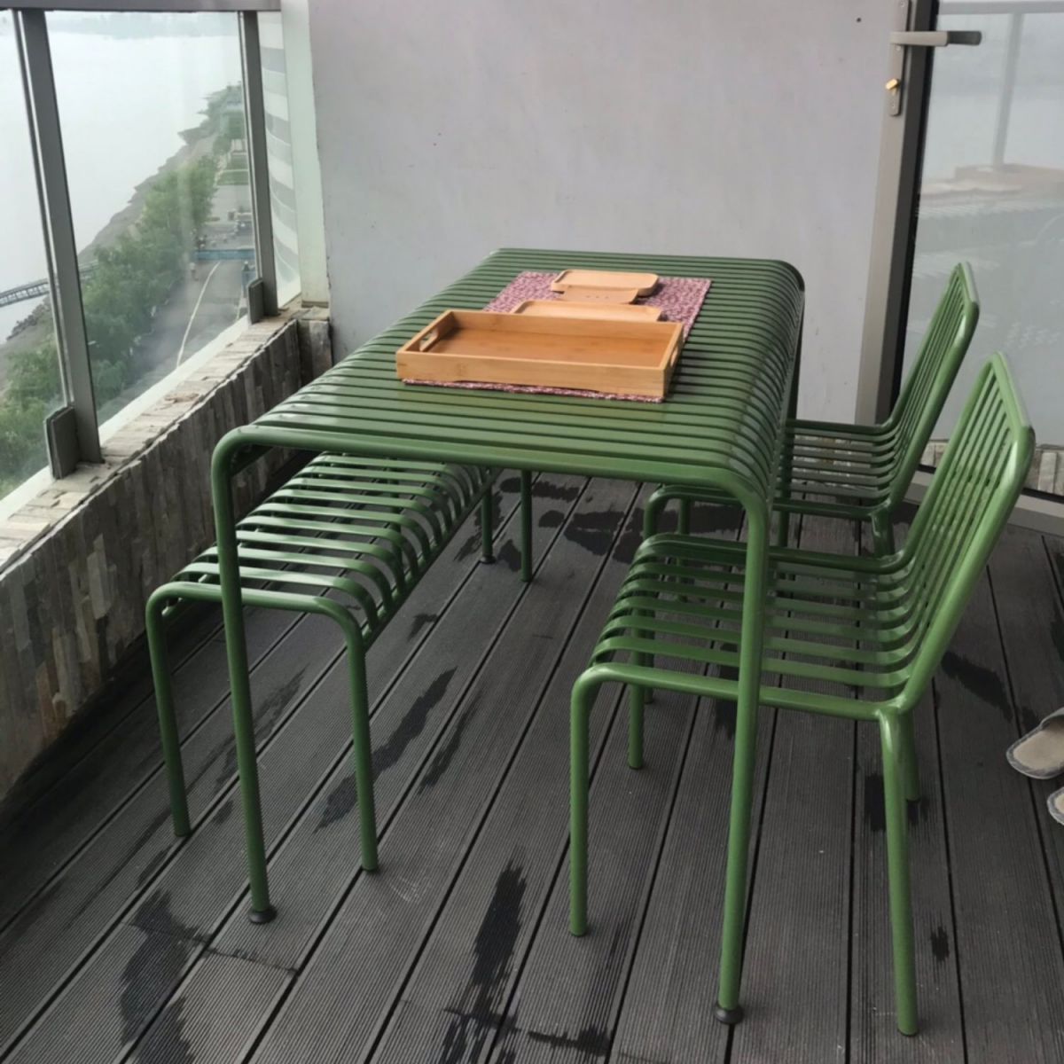 Industrial Metal Outdoor Bistro Chairs Open Back Dining Chairs in Green