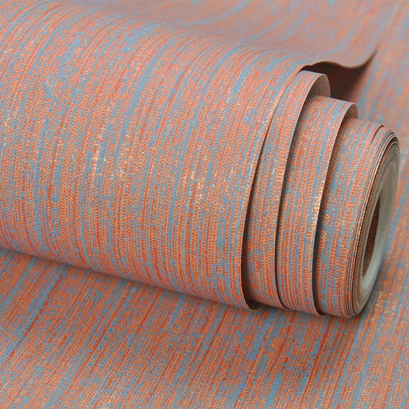 Moisture-Resistant Linen Pattern Wallpaper for Living Room Decoration in Orange, 20.5"W x 33'L