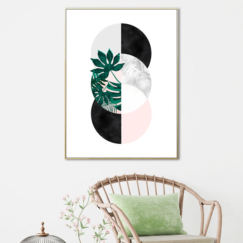 Nordic Botany and Globe Painting White Wrapped Canvas for Living Room, Multiple Sizes Available