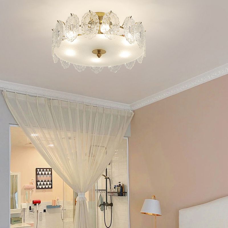 Semi Mount Lighting Vintage Drum Glass Semi Flush Light Fixture