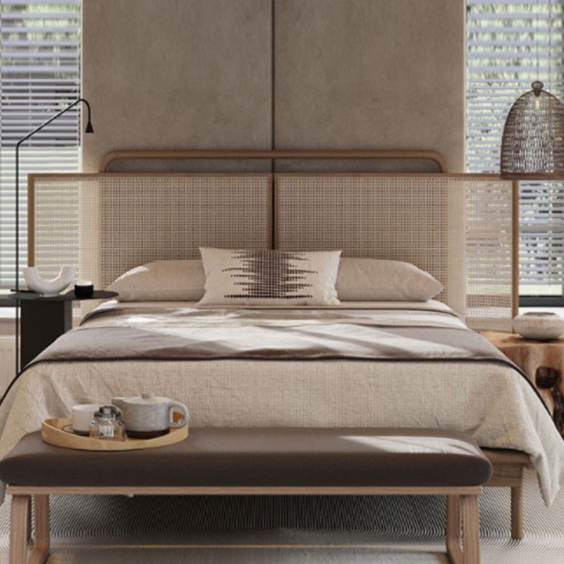 No Distressing Tropical Panel Bed Solid Wood Standard Bed with Headboard