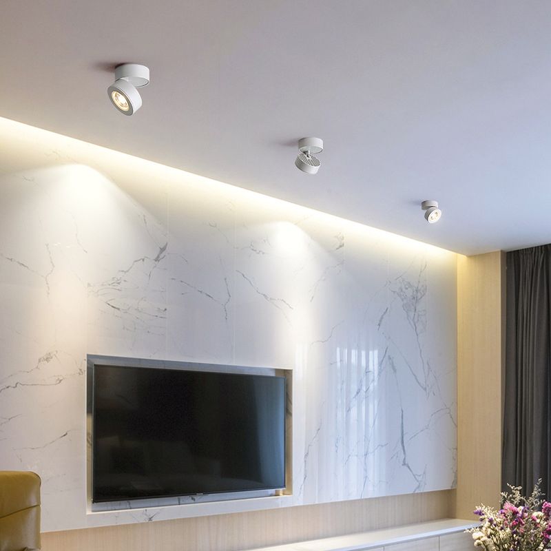 Modern Creative LED Rotatable Ceiling Light Aluminium Cylindrical Flush Mount with Clear Glass Shade