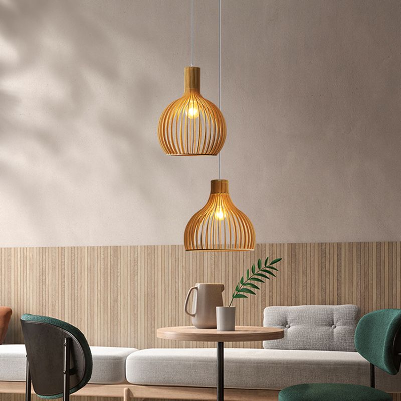 Geometric Shape Wood Hanging Light Modern Style 1 Light Hanging Light Fixtures in Brown