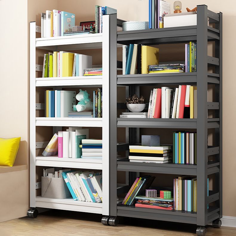 Metal Standard Bookshelf Modern Rectangle Bookcase with Casters