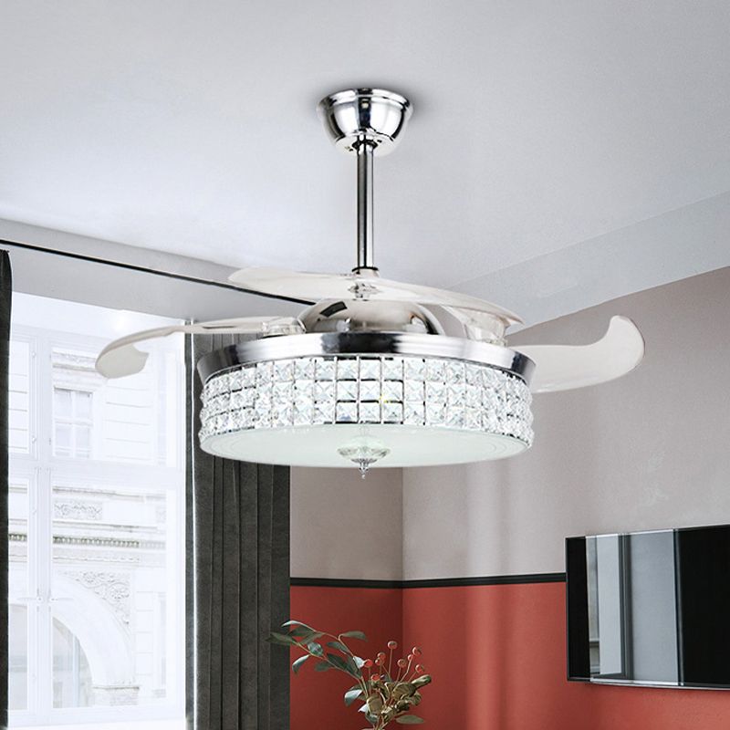 3 Klingen rund Salon Deckenventilator Lampe LED Modern Semi Flush Mount Light in Chrom, 19 "Breite