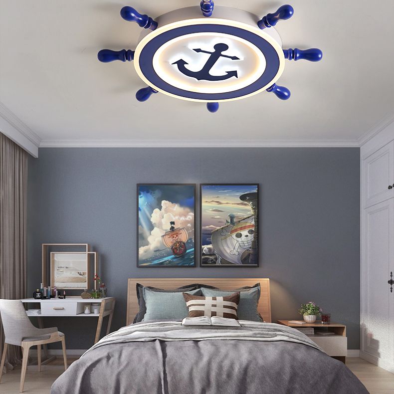 Bleu Rudder LED Ceiling Fixture in Kids Creative Style Wrought Iron Flush Mount with Acrylic Shade