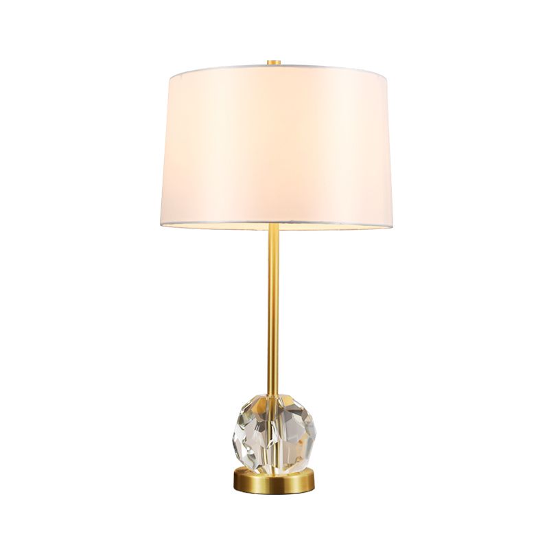 Fabric Drum Shade Task Lamp Modernist 1 Bulb Gold Reading Light with Clear Crystal Ball
