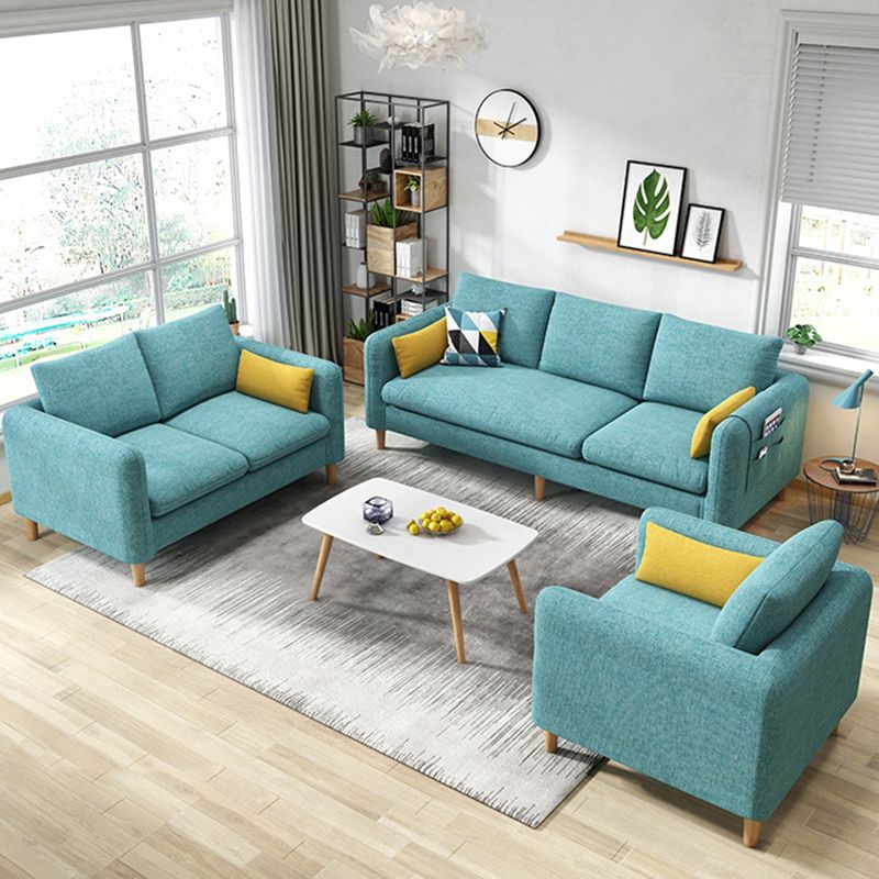 Contemporary Standard Faux Leather and Cotton Blend Settee Couch with Pillows