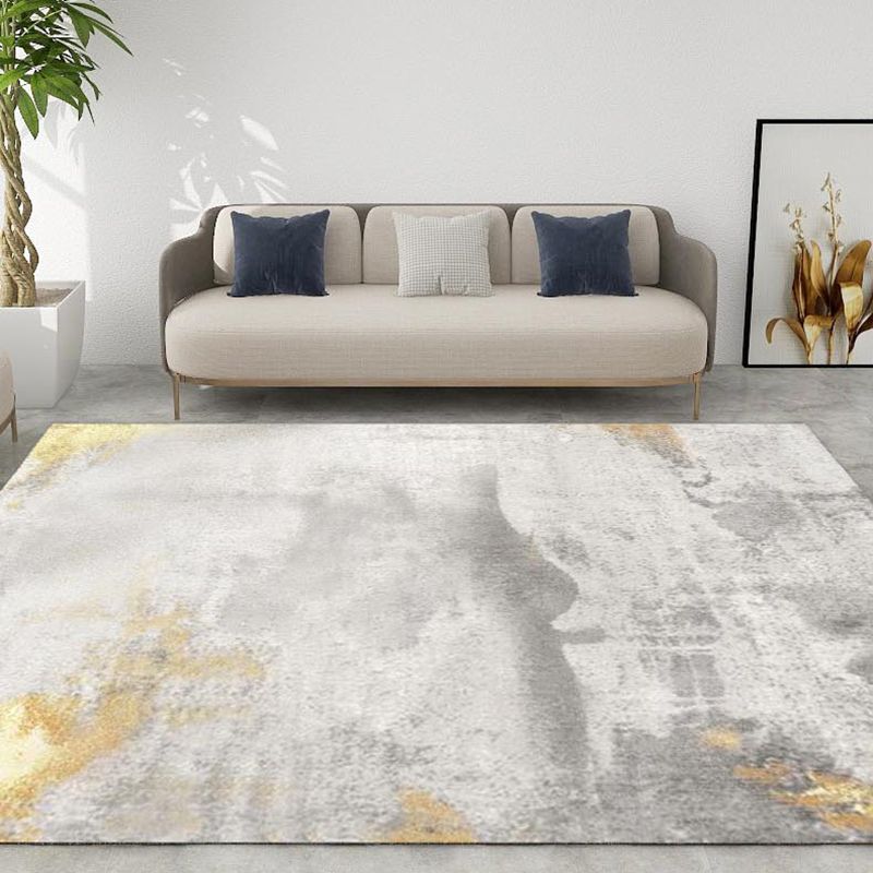 Modern Rug Gray Polyester Abstract Graphic Rug Stain Resistant Rug for Living Room