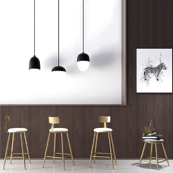 Glam Backrest Armless Counter Stool Iron Kitchen Bar Stool with Pedal and Cushion