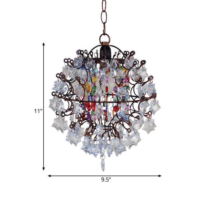 Traditional Globe Pendant Light Fixture 1 Head Metal Ceiling Lamp in White for Bedroom