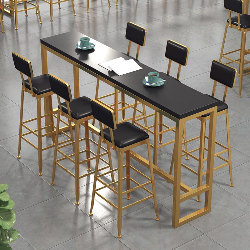 Rectangular Bar-height Table Wood Top Pub Table with Gold Base