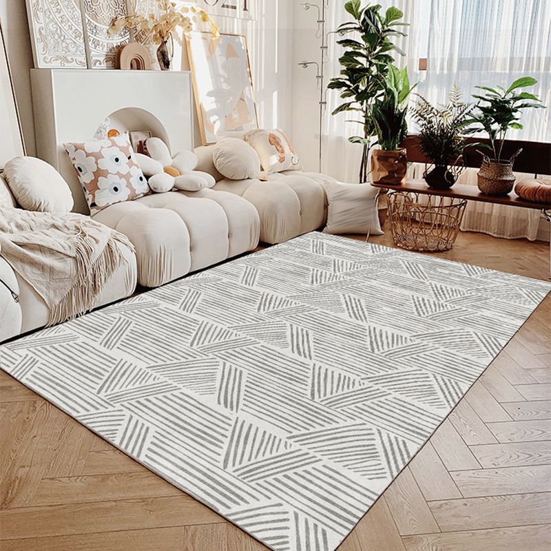 Gray Modern Rug Polyester Abstract Line Rug Non-Slip Backing Rug for Living Room