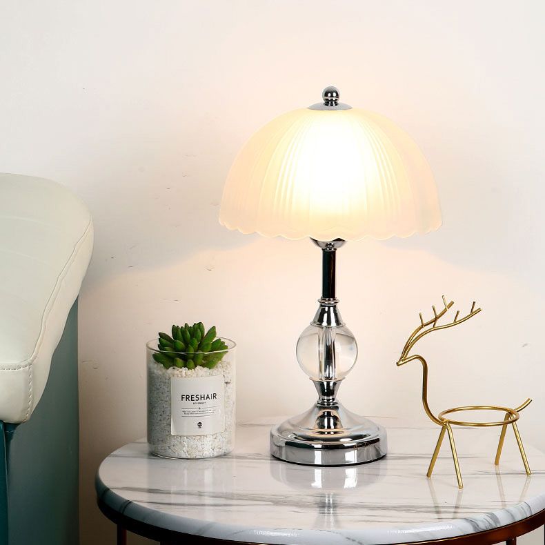 Frosted White Glass Scalloped Shade Night Lamp Modern 1-Head Table Light for Bedroom
