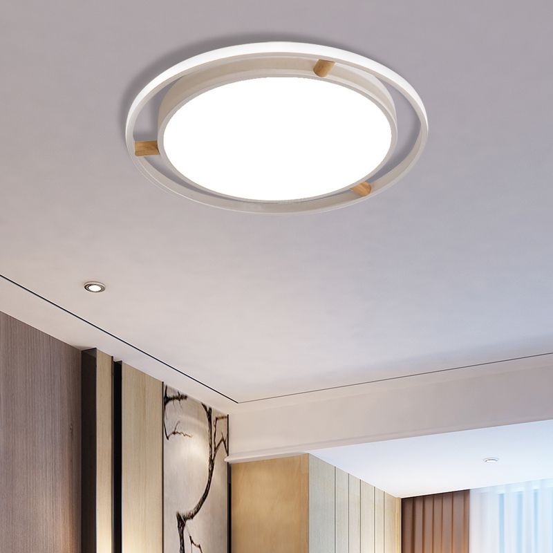 Nordische LED Deckenbündelleuchte Weiß/Grün/Grau Zweikreis dünne Flushmount Beleuchtung mit Holz Arm, 16 "/19.5" /23.5 " W