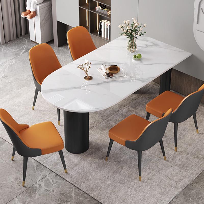 Modern Stone White Dining Table Oval Iron Table with 3 Legs Table