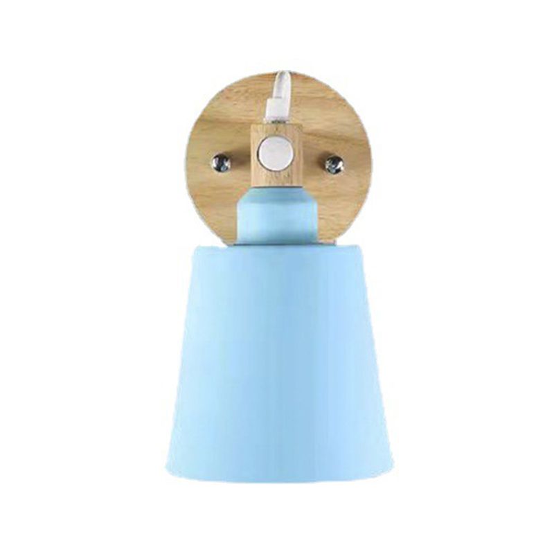 Nordic Style Metal Wall Light Colorful 1 Light Wall Sconce with Wood for Bedroom