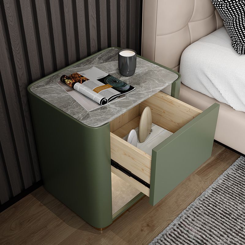 Modern Solid Wood and Slate Night Table Drawer Storage Bed Nightstand