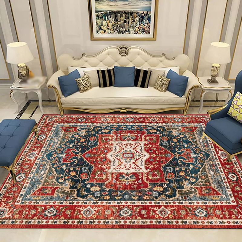 Navy Bohemian Area Carpet Polyester Medallion Indoor Rug Washable Carpet for Indoor Room