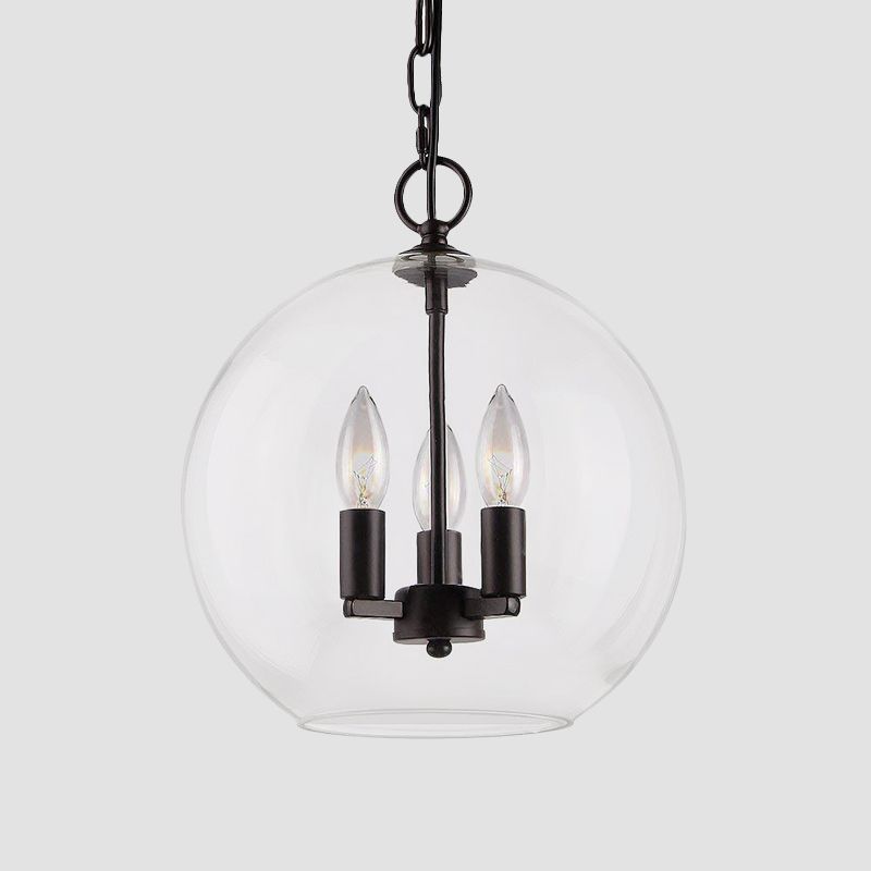 3 Lights Ceiling Light Fixture Rustic Bubble Shade Clear Glass Pendant Chandelier in Black
