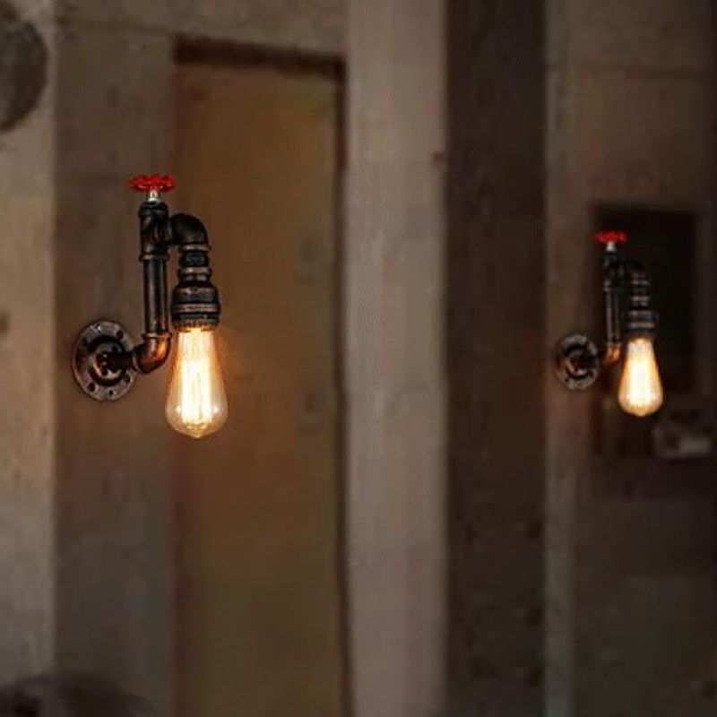 Bronze Faux Faucet Wall Light Fixture Steampunk Iron 1 Bulb Hallway Wall Mount Lamp with Water Valve Deco