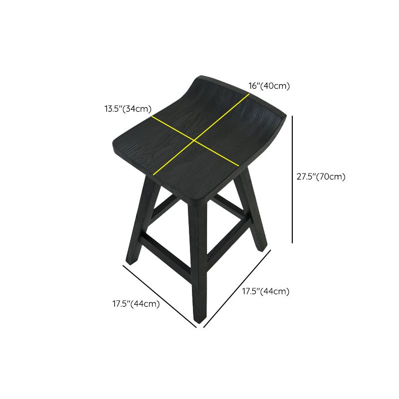 Contemporary Black Ash Solid Wood Armless Bar Stool with Footrest