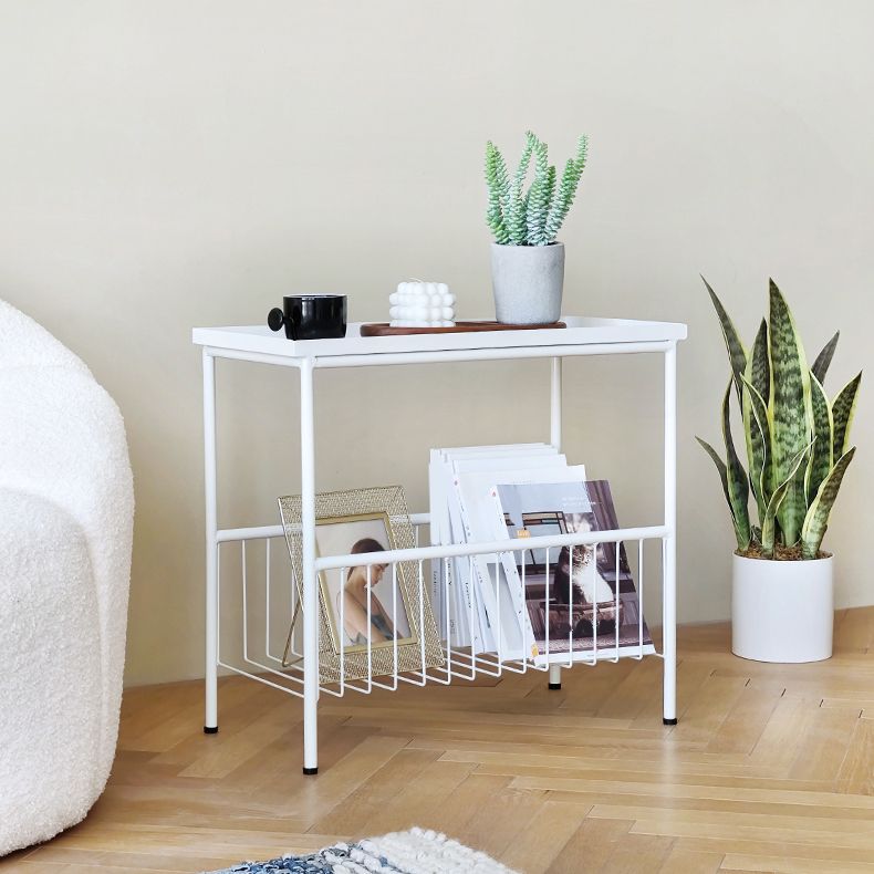 Black/white Modern Style End Table Metal Rectangular Top Side Table with Storage