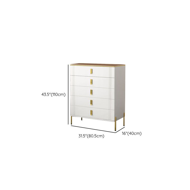 Glam Stone Chest Bedroom White Storage Chest with Metal Legs