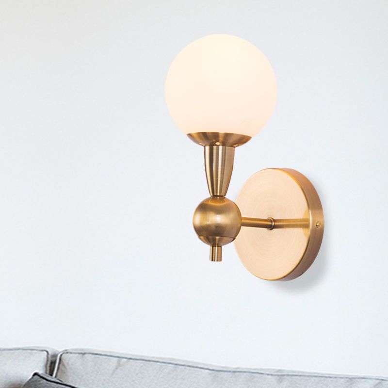 Spherical Sconce Light Minimal Hand Blown Glass 1/2-Bulb Bedroom Wall Sconce in Gold
