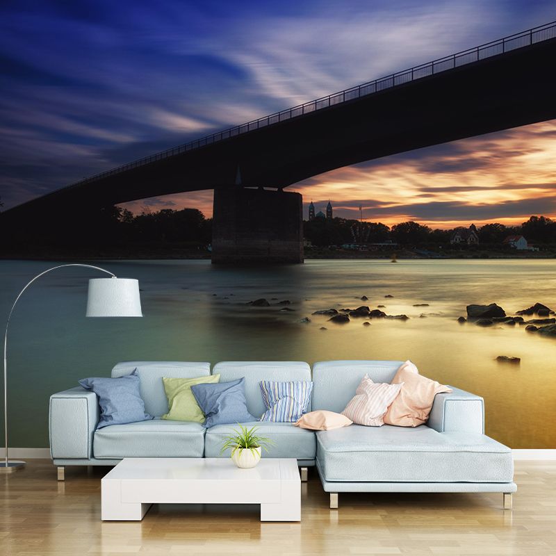 Contemporary Stone Bridge Wallpaper Architecture Mural Stain Resistant for Bedroom