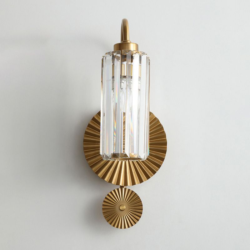 Cylinder Shape Crystal Wall Light Modern Style 1 Light Wall Light Sconces in Brass