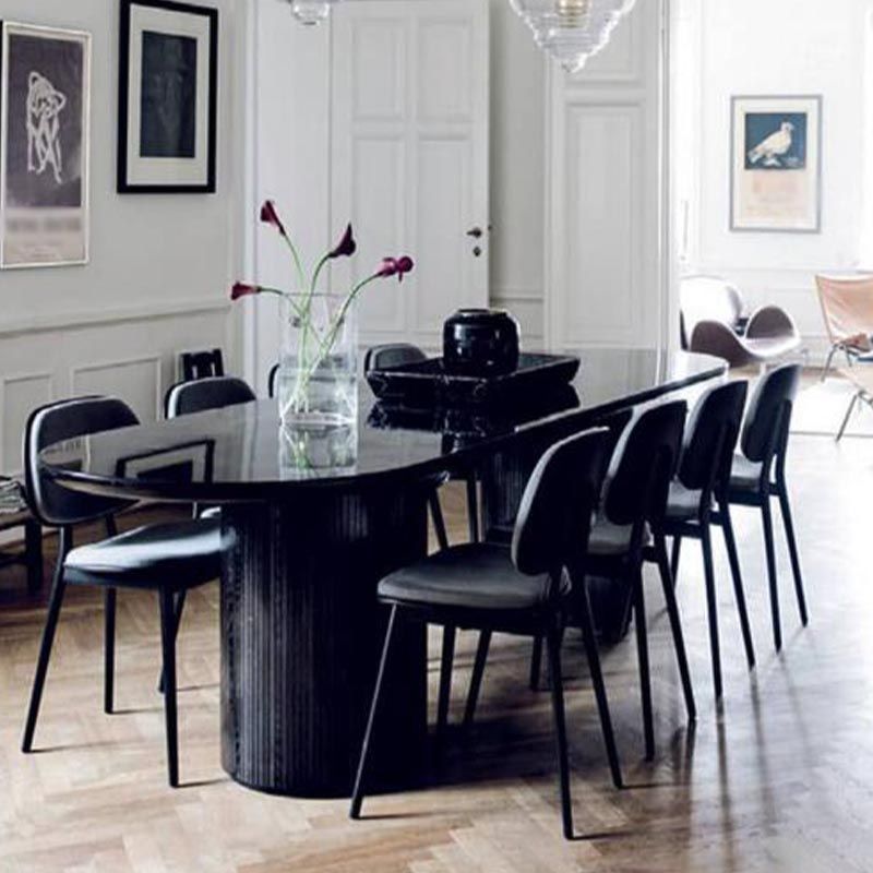 Modern Wood Oval Black Dinette Table Wood Base Dining Table for Living Room