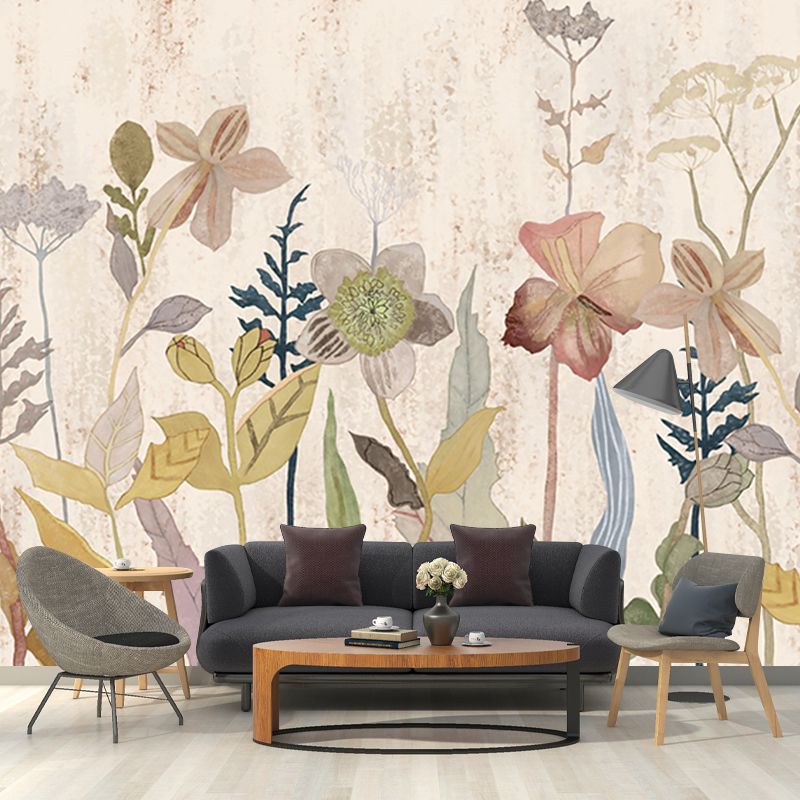 Moisture Resistant Floral Wall Mural Custom Size Trendy Wall Art for Living Room