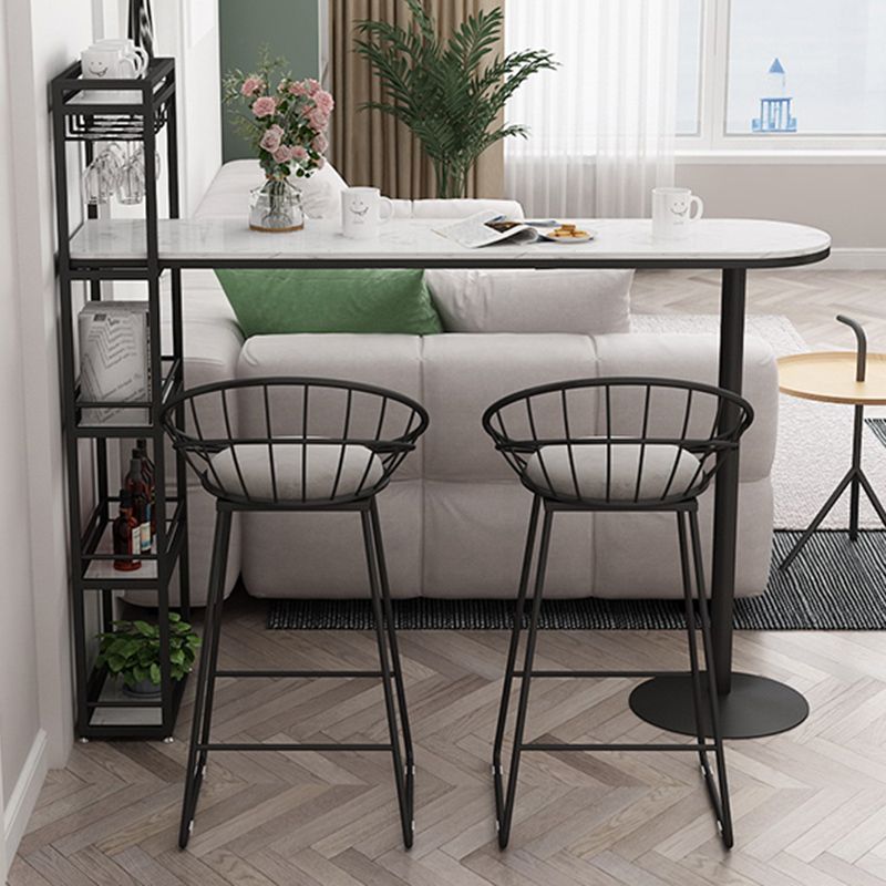 Faux Marble Bistro Bar Table Rectangle Metal Base Bar Table with Shelves