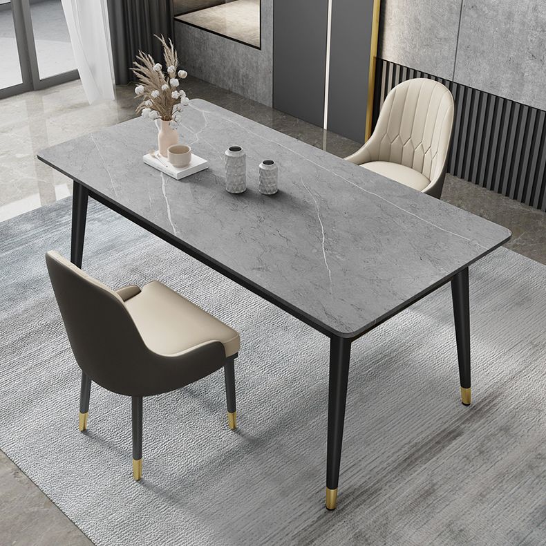 Black 4-foot Metal Dining Table Modern Stone Top Rectangle Dinette Table