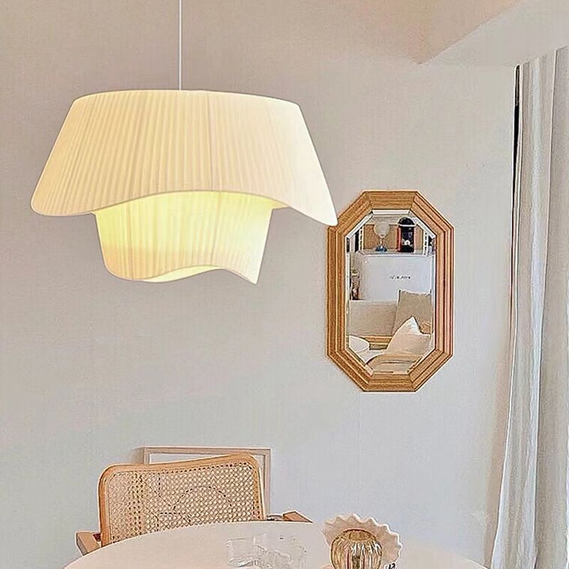 French Creative White Silk Pendant Light Fixture 1-Light Hat Hanging Ceiling Light