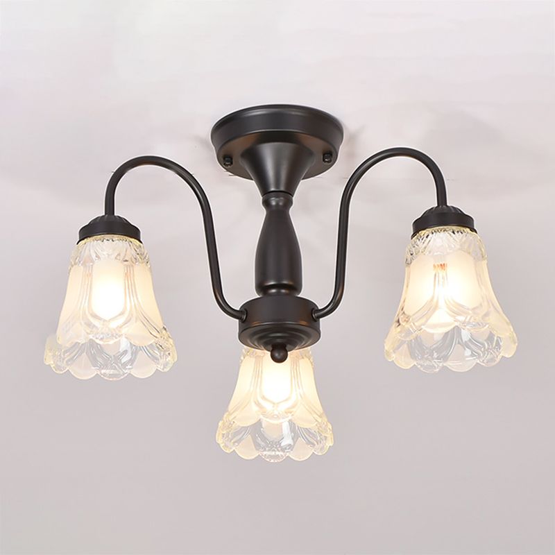 Luz de lámpara de campana decorativa iluminación de vidrio Flushmount en negro para sala de estar