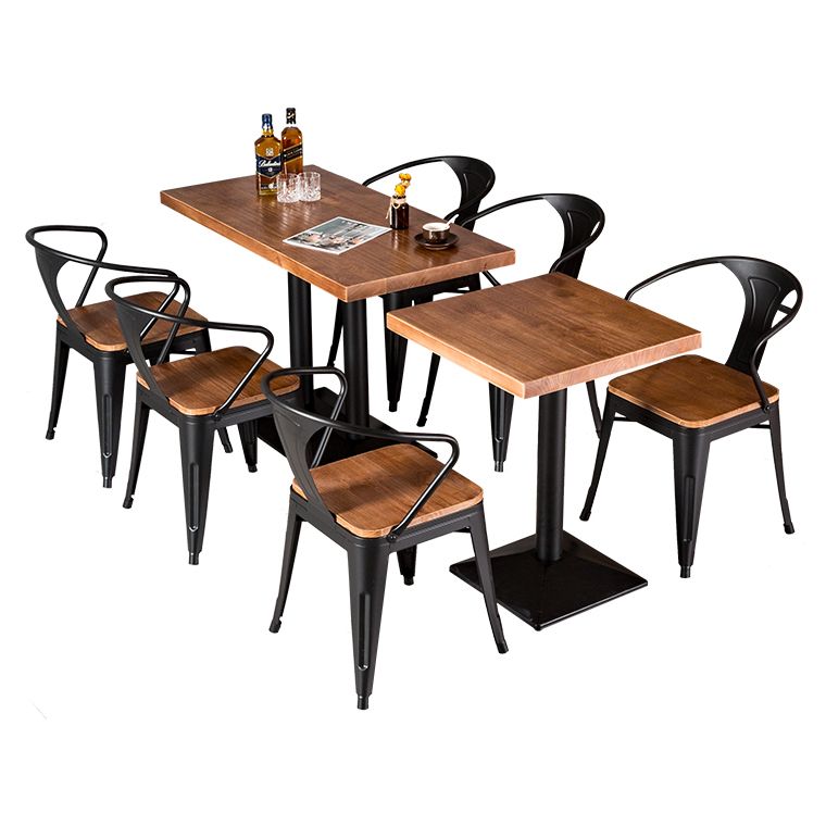 Solid Wood Industrial Style Dining Table Brown Table with Black Frame for Dinning Room