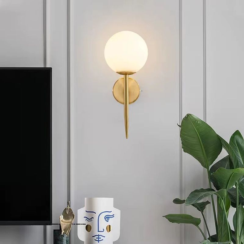 Modernism Wall Sconce Spherical Glass Wall Light Fixture in Gold for Bedroom
