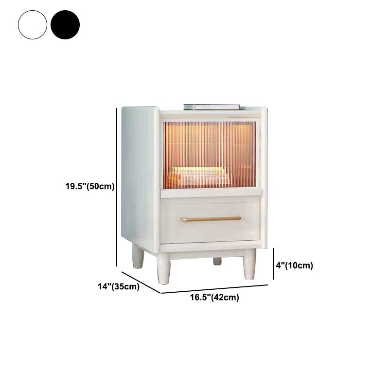 19.6" /21.6" Tall Wooden Nightstand in White / Black Modern Night Stand