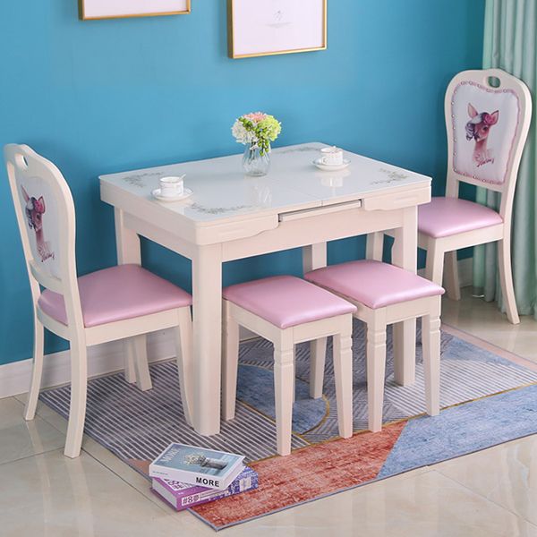 Contemporary Extendable Rectangular Glass Dining Table with 4 Legs