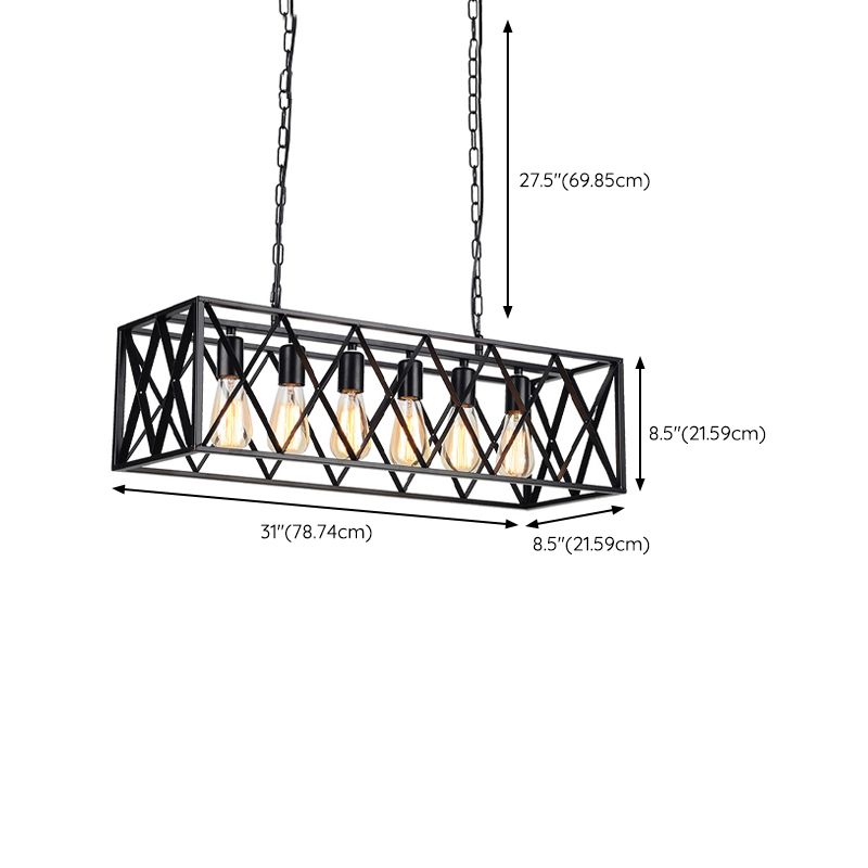4 / 6 - Light Ceiling Pendant Iron Frame Industrial Rectangle Kitchen Island Fixture
