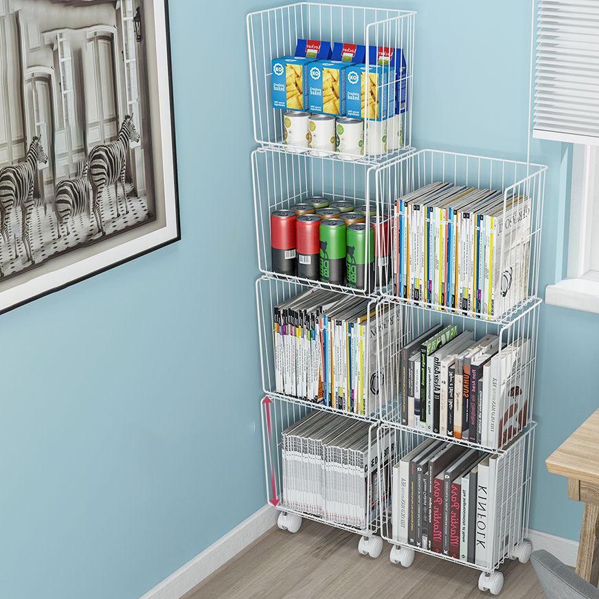 Modern Style Bookshelf Closed Back Metal Bookcase with Caster Wheels for Home Use
