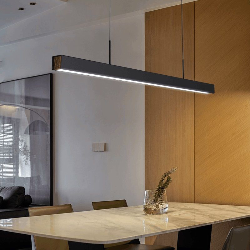 Black Metal Hanging Pendant Lights Contemporary Linear Hanging Lamps for Dining Room