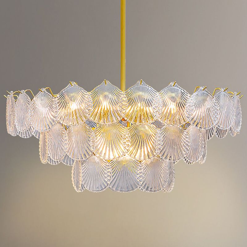 Modern Metal Ceiling Lamp Shell Shape Island Light with Glass Shade for Living Room