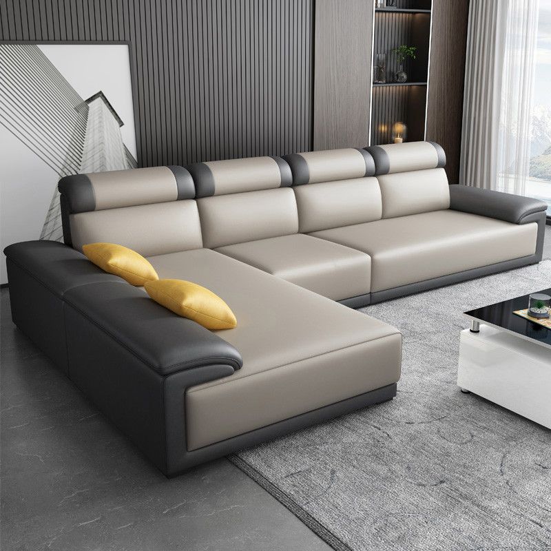 Faux Leather Pillow Top Arm Sectional with Pillowed Back Cushions for Living Room